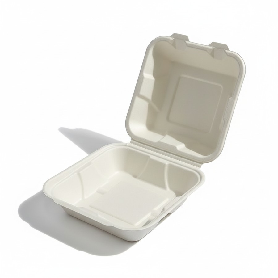EcoPrime 6x6 inch compostable bagasse clamshell
