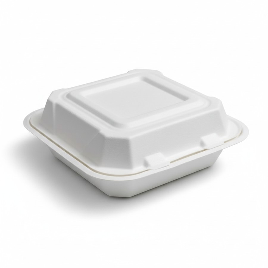 EcoPrime 8x8 inch bagasse clamshell, closed