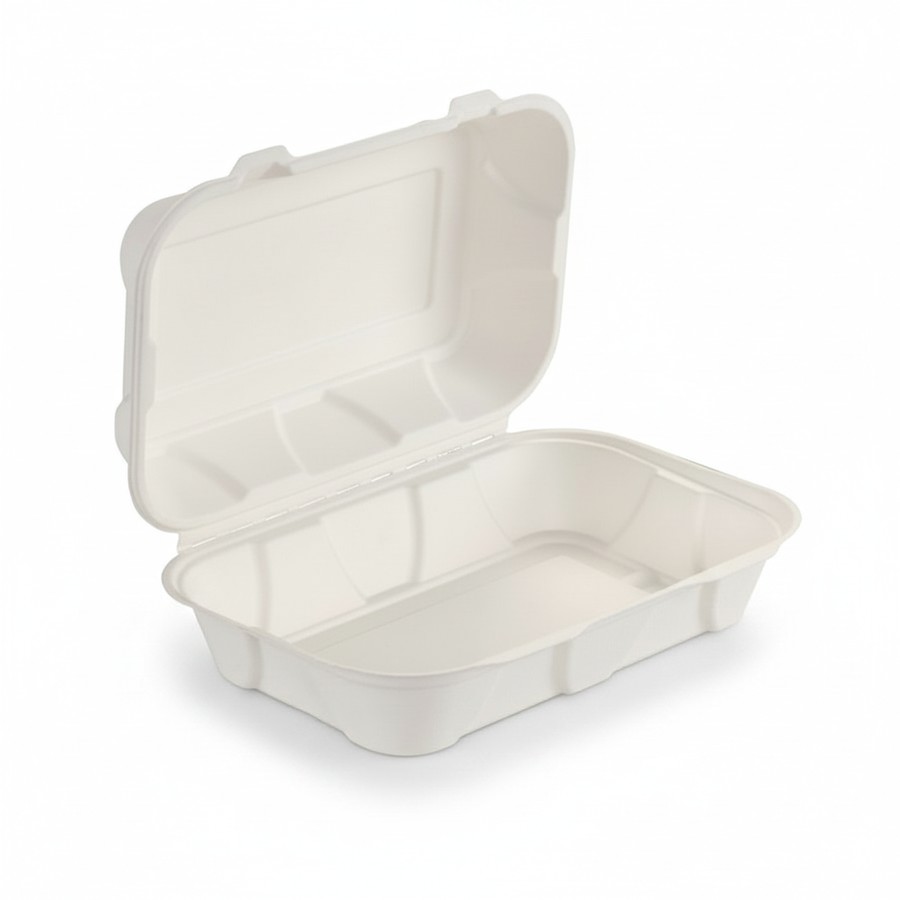 EcoPrime 9x6 inch rectangular bagasse clamshell