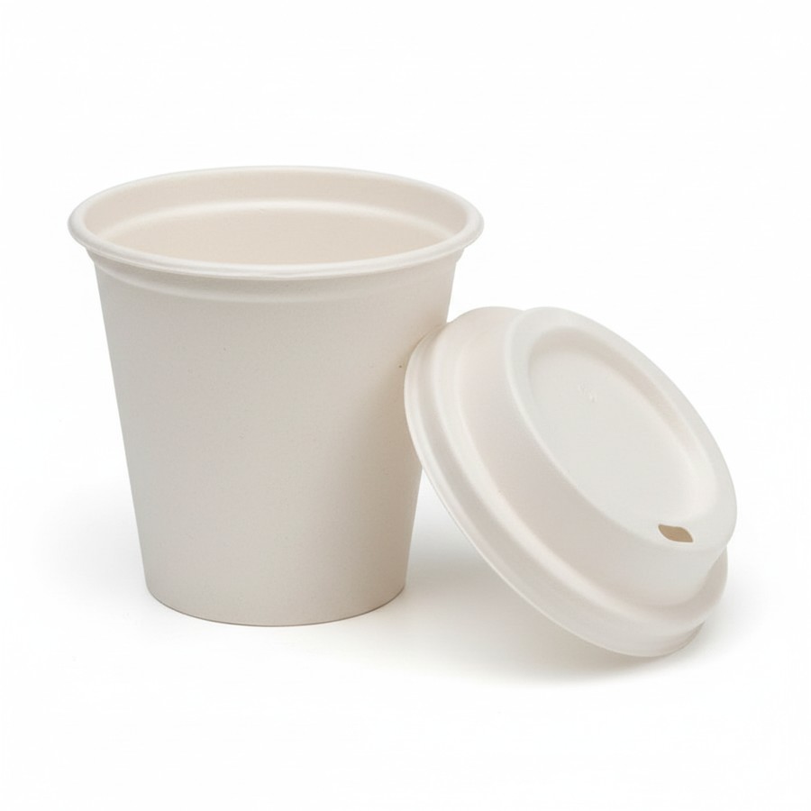 EcoPrimé 240 ml compostable bagasse cup with sipper lid