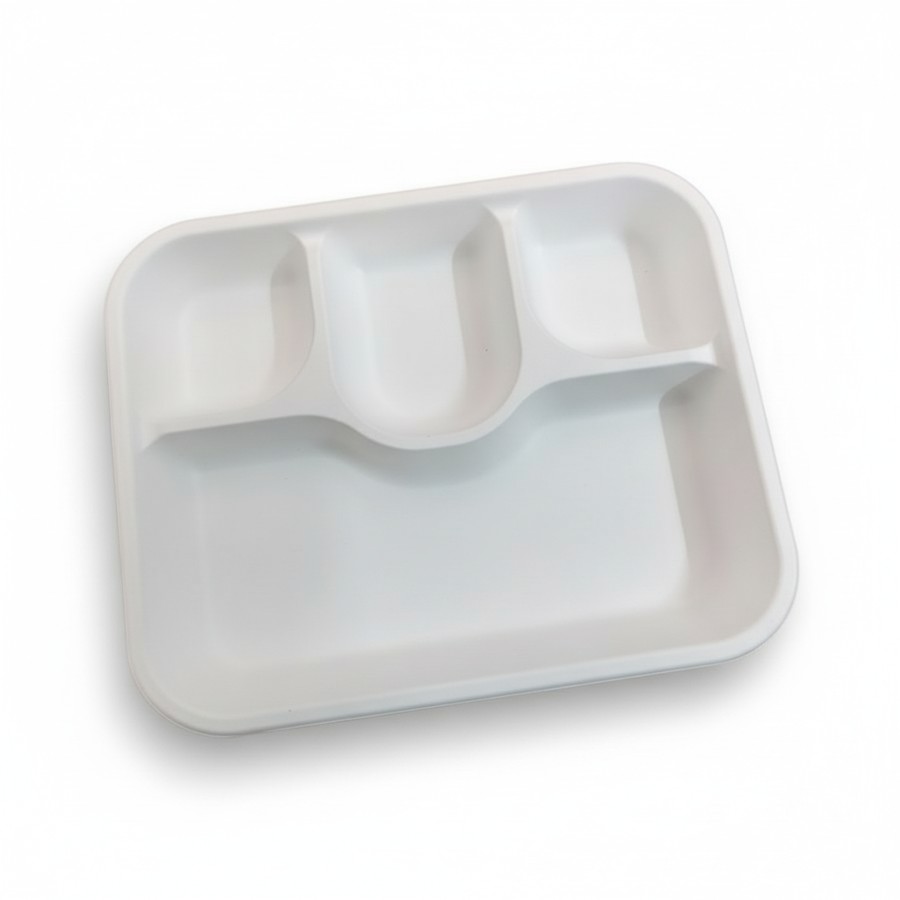 EcoPrime 4-compartment compostable bagasse meal tray