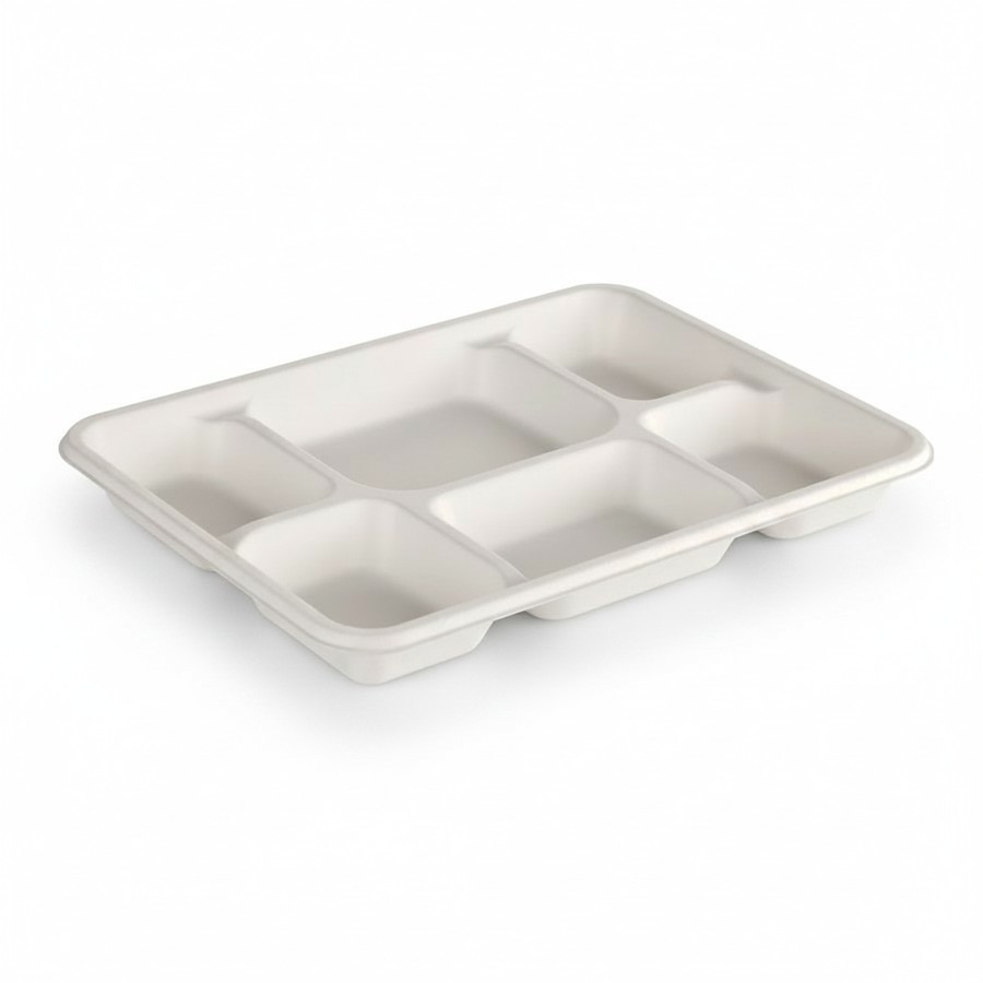 EcoPrimé 6-compartment compostable bagasse meal tray