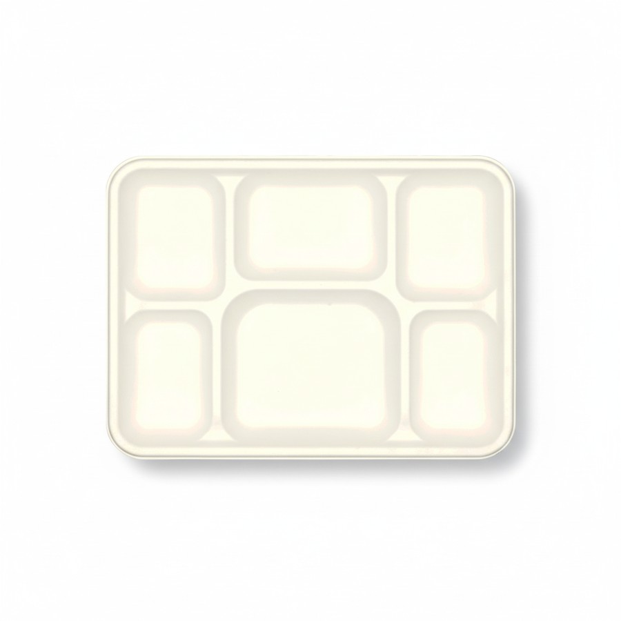 Top view of EcoPrime 6-compartment bagasse meal tray