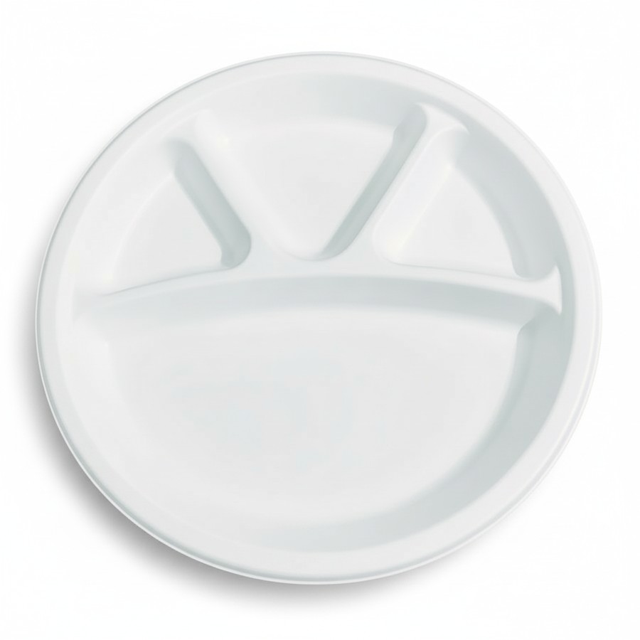 EcoPrime 11 inch 4-compartment round compostable bagasse plate