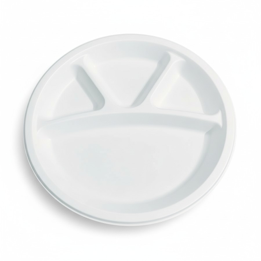 EcoPrime 12 inch 4-compartment round compostable bagasse plate